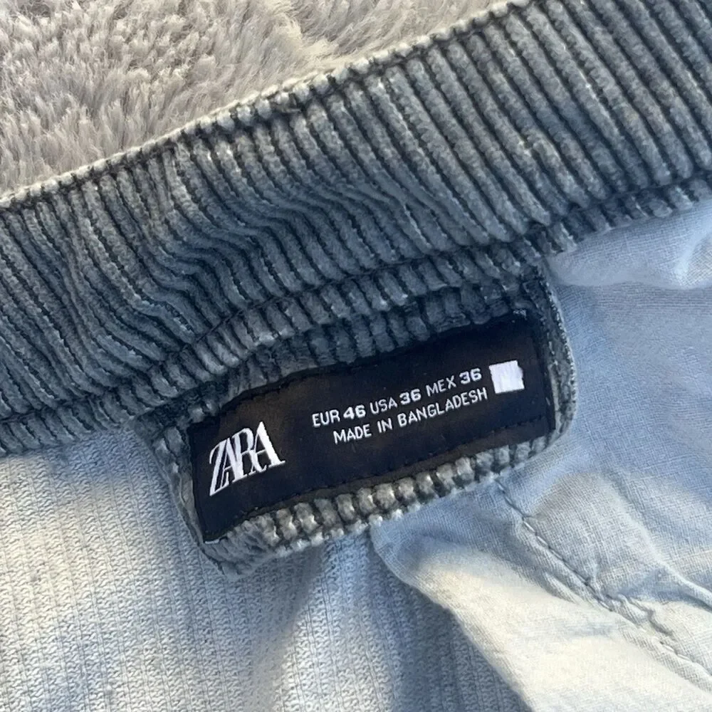 ZARA Men’s Relaxed Baggy Straight Fit Corduroy Pants Gray 36X30 100% Cotton